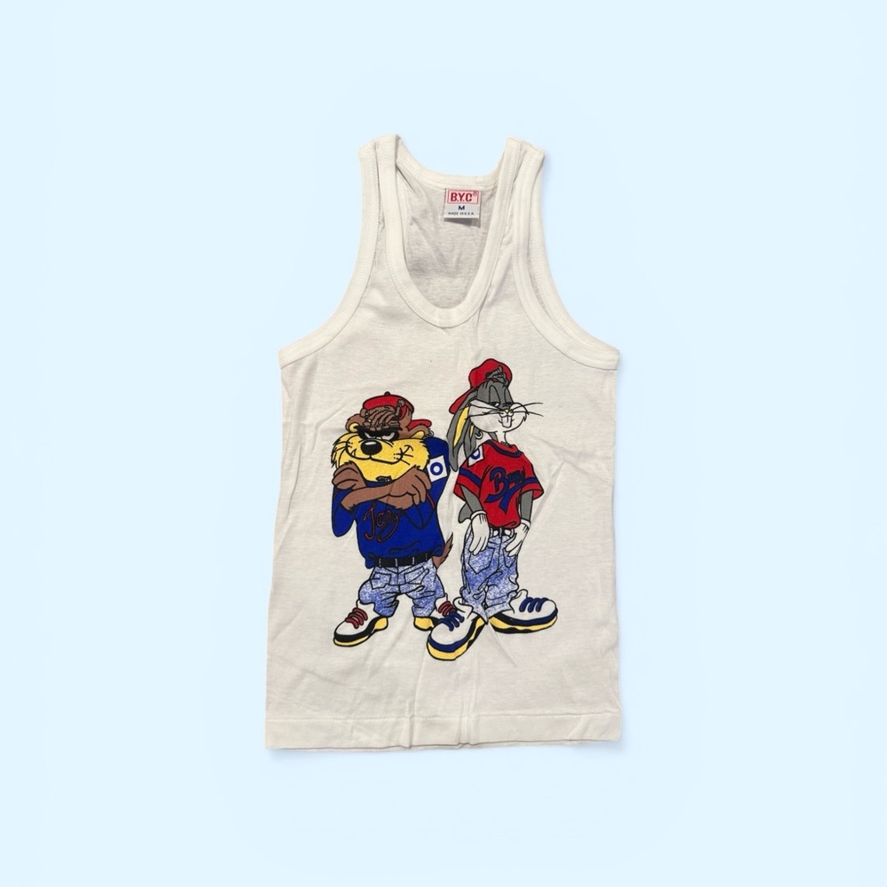 Kids White Cartoon Graphic Tank Top Vintage